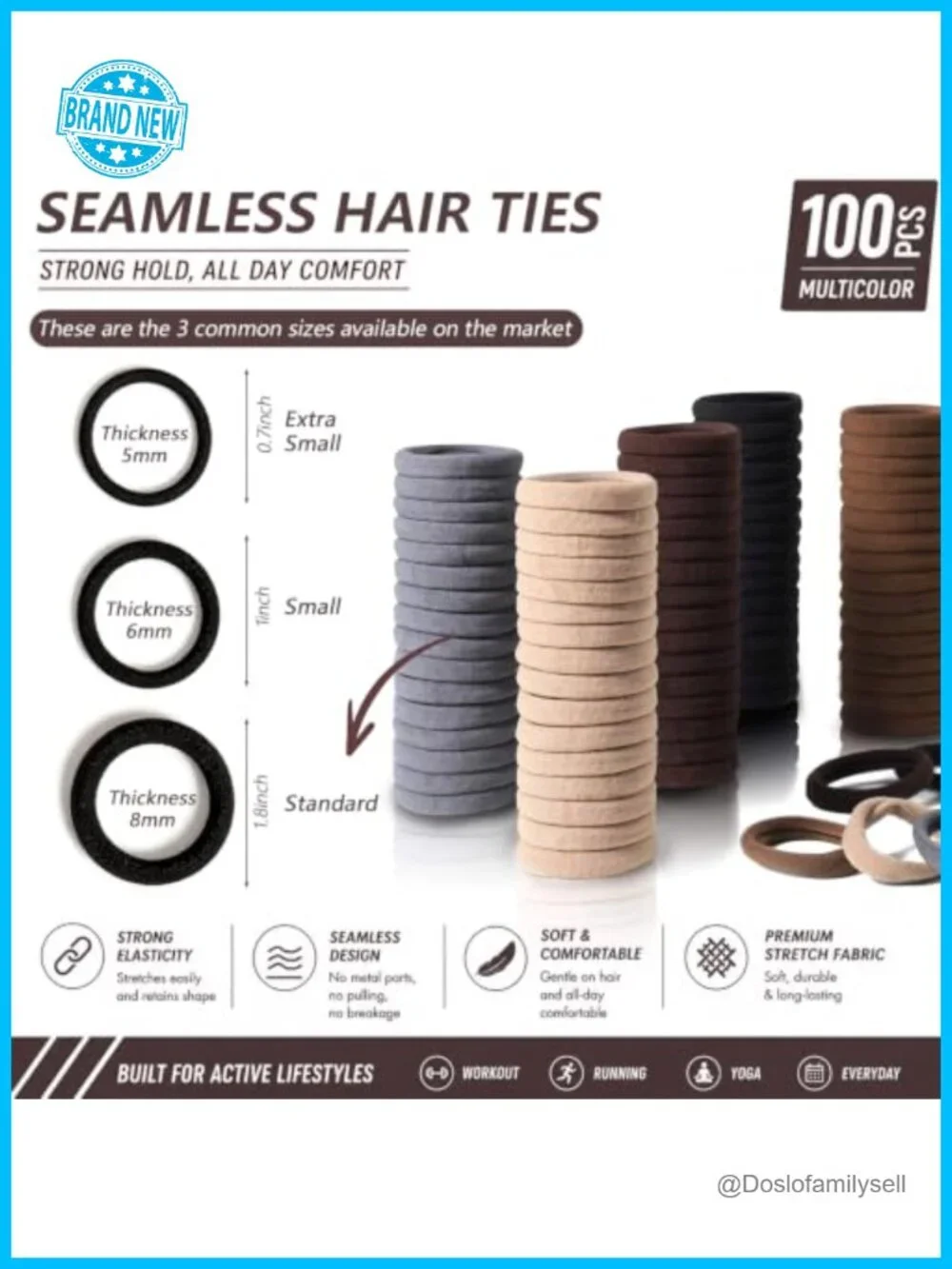 100 Seamless Hair Ties for Thick Hair, Ponytail Holders No Damage